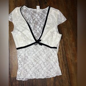 Full Tilt White Lace Top with Black Trim Accent